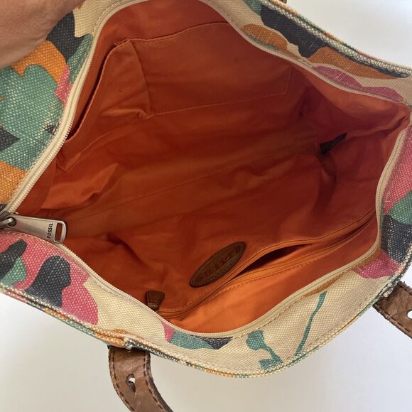 FOSSIL Colorful Floral Tote Purse Boho Country Zippered Closure - Picture 3 of 11